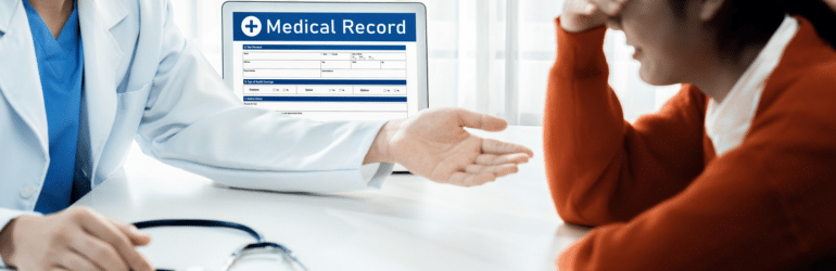 Doctor deliver bad news about diagnostic test result to tearful patient
